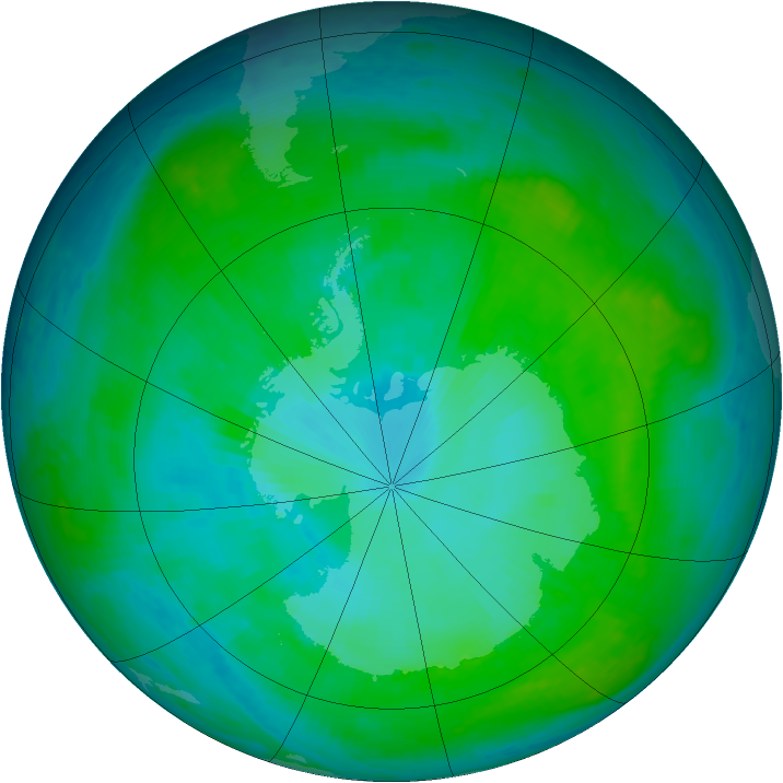 Antarctic ozone map for 06 January 2001